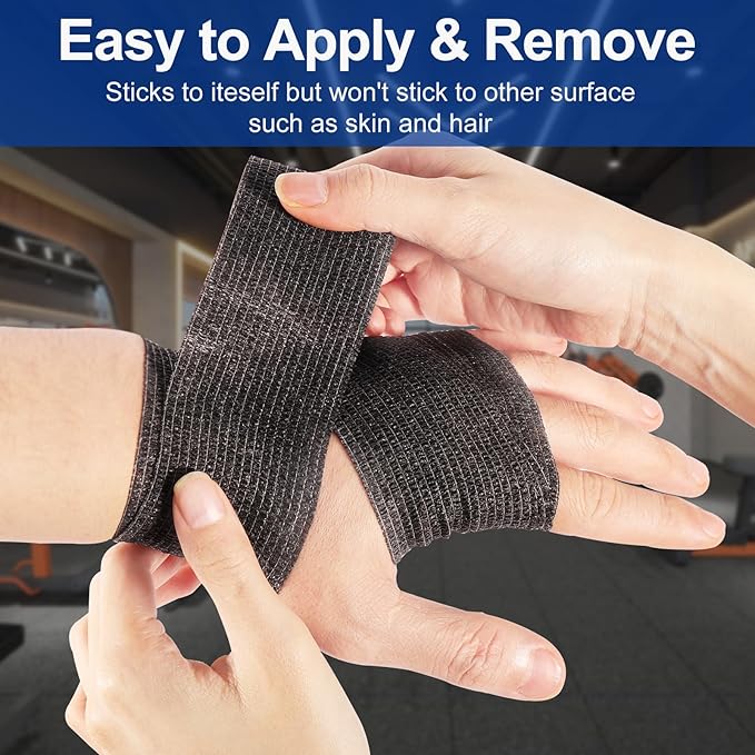 LDIWEE 24 Rolls Self Adhesive Bandage Wrap, 4 Inch x 5 Yards Black Athletic Tape Grip Tape, Flexible Non Woven Cohesive Bandage Wrap