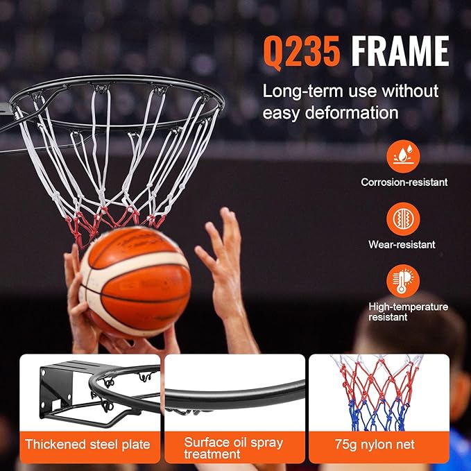 VEVOR Basketball Hoop/Rim, Adjustable Height Portable Backboard Court, Basketball Goal, Mobile Stand with Wheels Weighted Base, Youth&Adults, Outdoor/Indoor