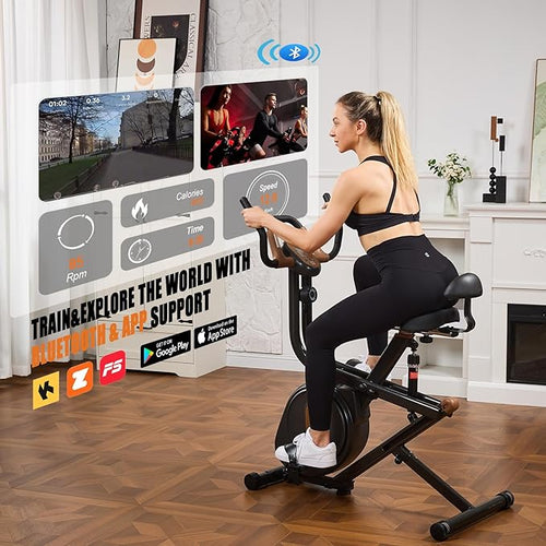 3 in 1 Exercise Bike,Squat Machine,8-level Adjustable Magnetic Bike for Home with App,Squat Rowing Machine, Low Noise Indoor Cycling Bike with 300lbs Weight Capacity,Glutes & Leg Home Workout Machine and Fitness Courses for Weight Loss
