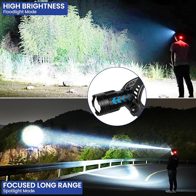 LED Headlamp Rechargeable, 99000 Lumens Bright Head Lamp Βattery Include, 90° Adjustable Head Lights for Forehead with 3 Modes, Long Runtime & Waterproof Headlamps for Adults Camping Hiking