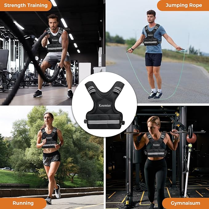 Adjustable Weighted Vest for Men and Women,4-10lb/11-20lb/20-32lb Vest with 6 Ironsand Weights,with Reflective Stripe,for Strength Training, Running, Fitness, Walking