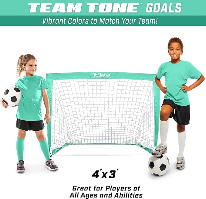 GoSports 4 x 3 ft Portable Soccer Goals for Kids - 13 Colors - Set of 2 Team Tone Pop Up Nets for Backyard