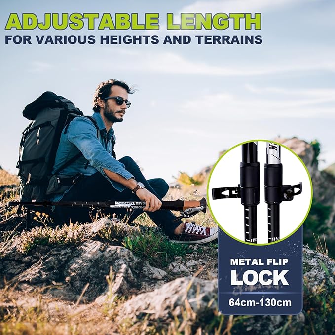Trekking Poles - Lightweight, Collapsible, Adjustable Hiking Poles with Quick Flip Lock, 7075 Aluminum, Natural Cork Grip, Anti Shock Walking Sticks for All Terrain, Men and Women, 2 Pack