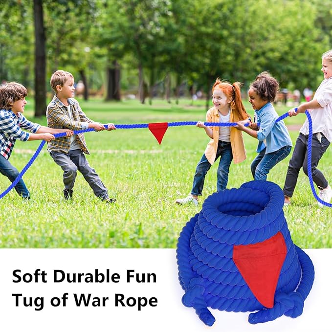 Tug of a War Rope for Kids and Adult, Tag o War Ropes with Flag for Outdoor, Outside Carnival, Lawn, Field, Team Building Game, Safety Cord for School and Church, Blue 45FT
