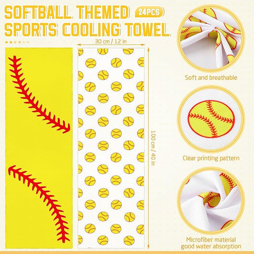24 Pcs Sports Cooling Towels Baseball Basketball Softball 40 x 12 Inch Breathable Soccer Football Volleyball Microfiber Ice Towel Fast Drying for Sport Party Favors Team Gift(Yellow,Softball)