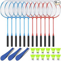 12 Pack Badminton Rackets Set Including Rackets, Nylon Shuttlecocks and Carry Bag for Outdoor Backyard Games Beginners