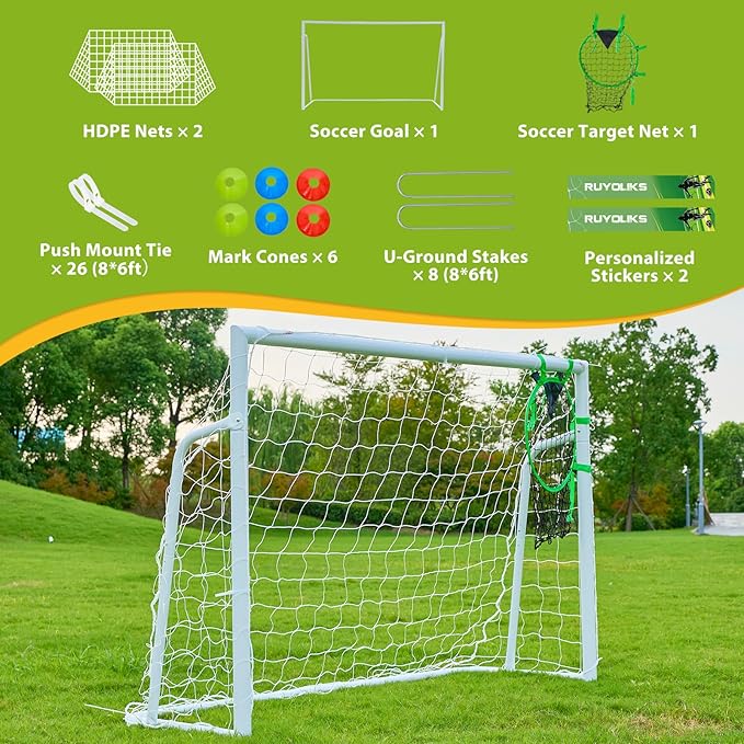 Soccer Goal 12×6, 8×6 and 6×4 FT Soccer Goals for Backyard, 2"Diameter Steel Soccer Goal for Kids and Adults Large soccer goal Powder Coated Galvanized Steel Post With Soccer Target Net for Training
