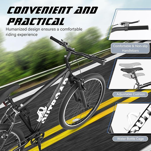 26 Inch Mountain Bike, High-Carbon Steel/Dual V Brake, Adjustable Ergonomic Seat Commuting Bike for Men Women Adult, Black, Grey