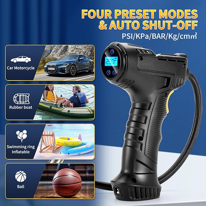 Digital Tire Inflator with LED Flashlight,150PSI Portable Air Compressor for Car Tires,12V Auto Pump for Cars, Motorcycles, Bikes, and Sports Balls