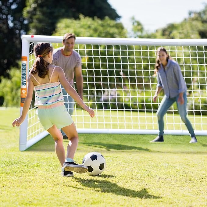 ORIENGEAR Soccer Goal, 12x6/10x6.5/8x6/6x4 Full Size Soccer Goals for Backyard, Soccer Net with Training Discs, Portable Soccer Goal for Kids and Adults with 1 Carry Bag, Porterias De Futbol