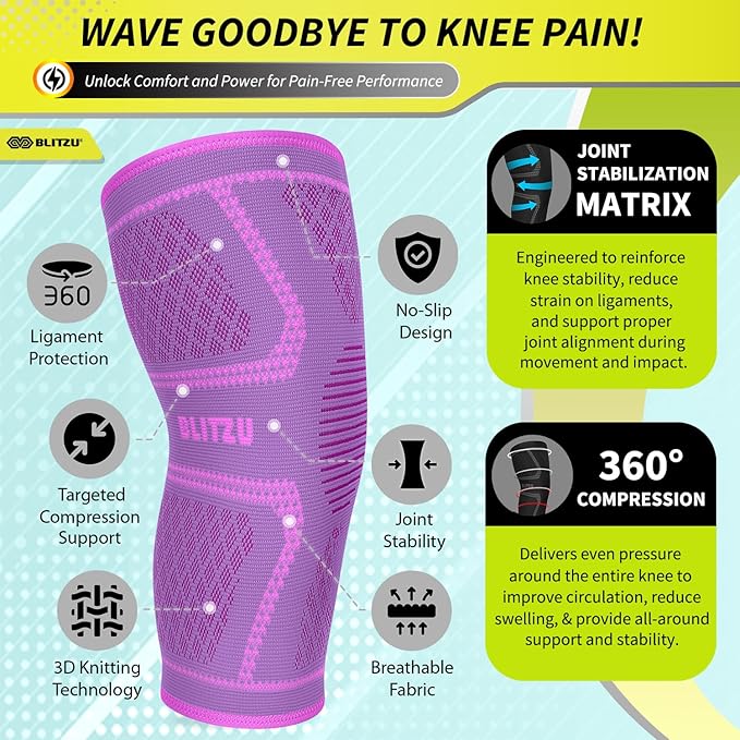 Knee Brace for Women & Men, 2 Pack Compression Knee Brace, Knee Support Sleeve for Pain Relief, Running, Workout, Sports, Knee Braces for ACL, Meniscus Tear, Arthritis and Injury Recovery Purple XL