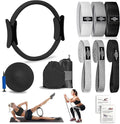 Pilates Essentials Kit for Home Women, Pilates Equipment for Workouts, 6 Fabric Resistance Bands, 12 Inch Magic Circle Yoga Ring, Mini Exercise Ball, Great Exercise Equipment