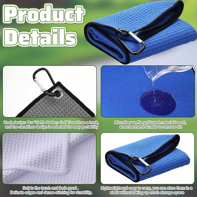 Batiyeer Golf Towels Bulk for Bags 16'' x 16'' Microfiber Waffle Pattern Golf Towel with Clipfor Mini Tournament, Club, Yoga, Fitness