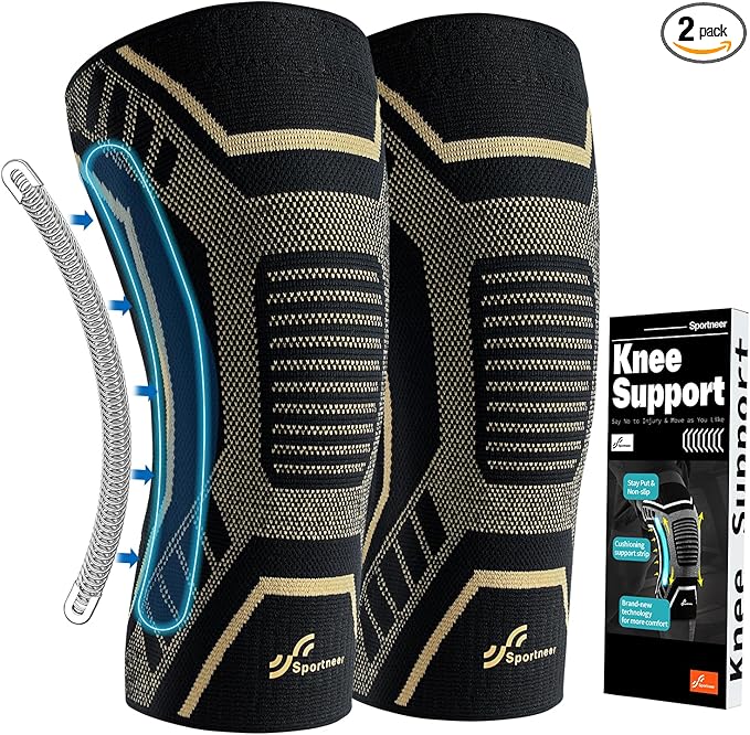 Copper Knee Brace for Men & Women - Knee Compression Sleeve with Side Stabilizers - Knee Support for Running, Hiking, Working, Basketball, Volleyball, Gym, Meniscus Tear, ACL, Arthritis Knee Pain Relief, A Pair (Black-Copper(a pair), Large(18"-20"))