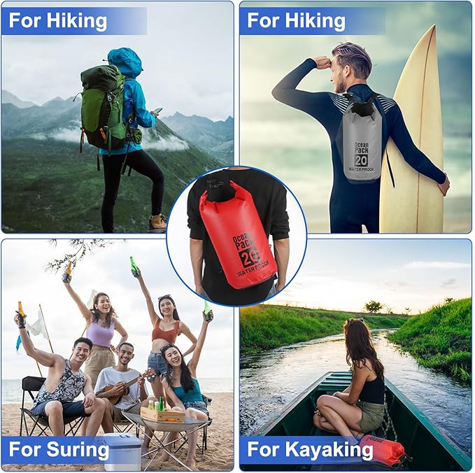 Waterproof Dry Bag, 20L Fit for Women Men Water Proof Bags Lightweight Dry Storage Floating Backpack with Whistle for Travel Boating Kayaking (Rose Red Camouflage)
