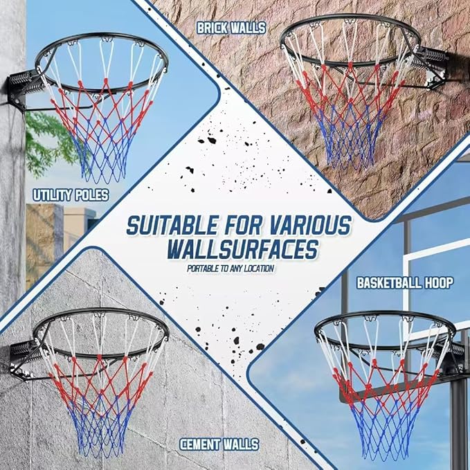 Basketball Rim, 18" Replacement Wall Mounted Outdoor Basketball Hoop, Heavy Duty Solid Steel, Double Spring Basketball Hoop Rim with All Weather Net for Indoor and Outdoor Hanging