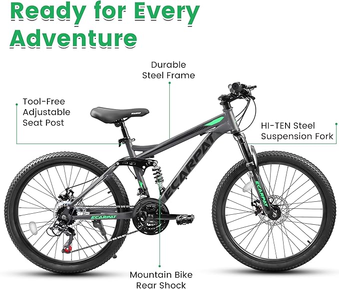 26 Inch Mountain Bike Dual Suspension for Mens Boys, 21 Speeds Steel Women Girls Mountain Bike Summer Travel Trip, Disc Brakes Adult Teens Sport Men Women Bicycle for Trail Commuter City Road