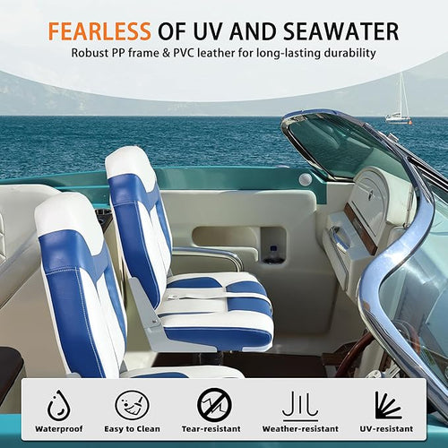 2-Pack High Back Boat Seat with Thickened Sponge Padding and Hinge, Fold-Down Boat Captain Chairs, Easy to Store, Ideal for Fishing, Sightseeing