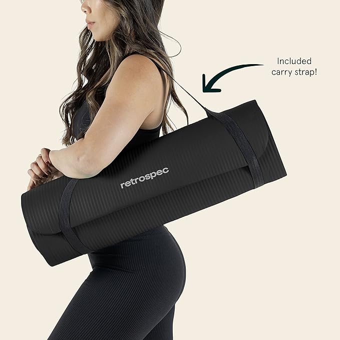 Retrospec Solana Yoga Mat 1/2" Thick w/Nylon Strap for Men & Women - Non Slip Exercise Mat for Yoga, Pilates, Stretching, Floor & Fitness Workouts