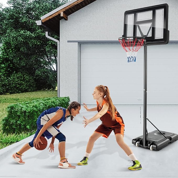 Goplus Portable Basketball Hoop, 10FT Height Adjustable Basketball Goal w/44‘’ Shatterproof Backboard, Outdoor Basketball Stand for Adults Backyard Driveway
