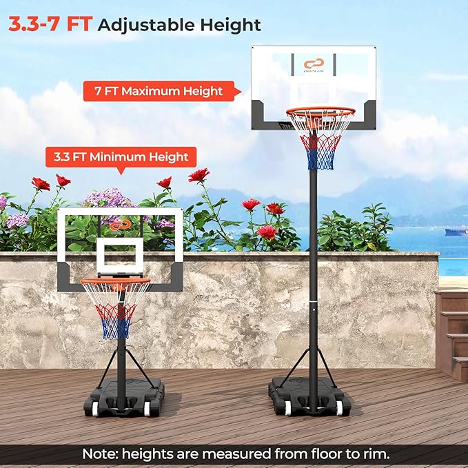 Goplus Basketball Hoop Outdoor, Portable 3.3-7FT/10FT Adjustable Basketball Goal System w/Shatterproof PC Backboard, Wheels for Adults in Pool Driveway Backyard