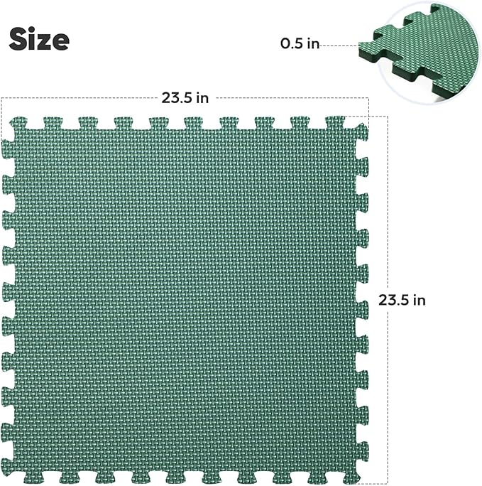 Home Gym Mat, Puzzle Exercise Mat, EVA Interlocking Foam Floor Tiles for Home Workout Equipment and Kids' Play Areas - Blue, 24 in x 24 in x ½ in - (Green, 24 Pack(96 SQ FT))