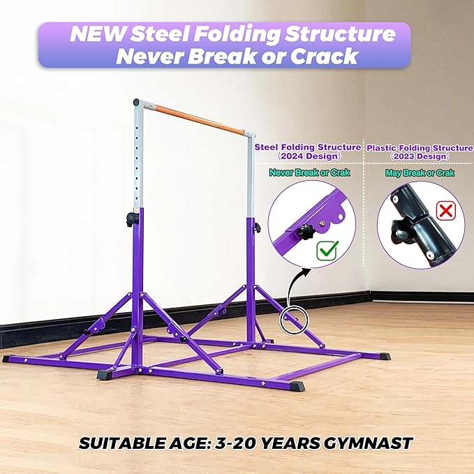 MARFULA Gymnastic Bar for Kid and Teenage Ages 3-25, 5 FT / 8 FT Base Length, 4 FT Width 5 FT Height, Gymnastic Kip Bar Horizontal Bar for Gymnast, Gymnastic Training Equipment for Home and Club Use