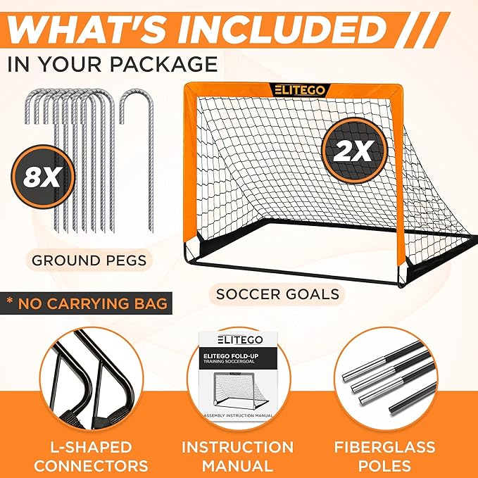 Portable Soccer Goal, Pop Up Soccer Goal Net for Backyard, Set of 2