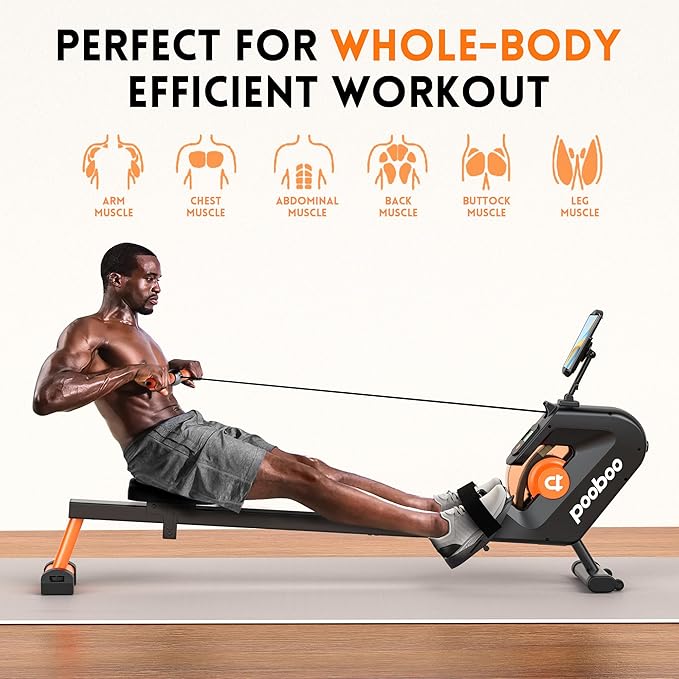 pooboo Rowing Machine, Max 350 LBS Magnetic Rower with LCD Monitor, Tablet Holder, Upgraded Rowing Machines for Home use