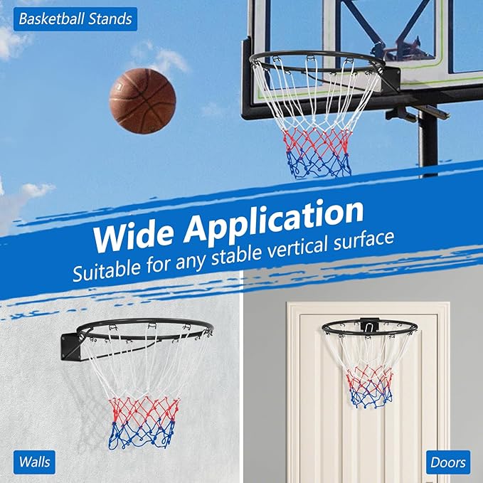 Goplus 18’’/15’’ Replacement Basketball Rim, Wall Door Mounted Basketball Hoop with All Weather Net, Indoor Outdoor Hanging Basketball Rim Goal Outside