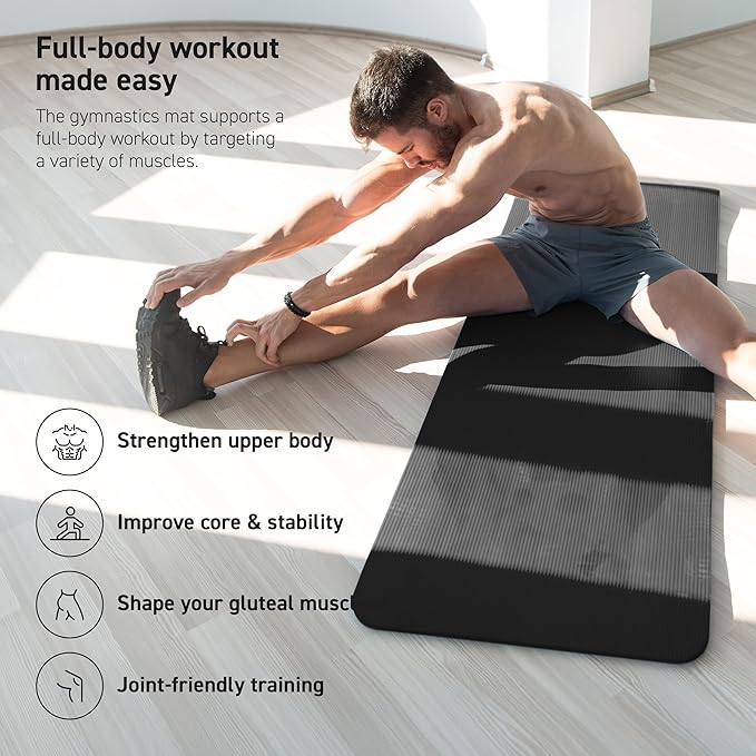 Yoga Mat Premium Non Slip Thick – Extra Comfortable Exercise Mat for Home Workouts, Pilates, Stretching & Gym – Cushioned NBR Foam, Gym Mat with Strap, for Women & Men