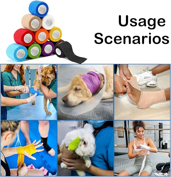 36 PCS Self Adhesive Bandage Wrap 2" X 5 Yards Elastic Cohesive Bandage Wrap Bandage Wrap Rolls Elastic Self-Adherent Tape for Stretch Athletic, Sports, Wrist, Ankle (Black)
