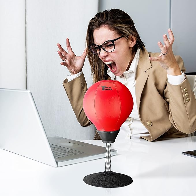 Tech Tools Stress Buster Desktop Punching Bag - Suctions to Your Desk, White Elephant Gifts for Coworker Men and Women, Heavy Duty Stress Relief Ball, Gag Gifts Funny Desk Accessories