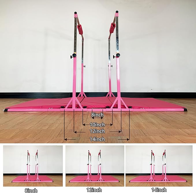 MARFULA Gymnastics Double Horizontal Bars 3Play Parallel Bars Uneven Bars Gymnastics Training Kip Bar with 304 Stainless Steel Regulating Arms & Fiberglass Rail for Indoor Outdoor Home Club Use