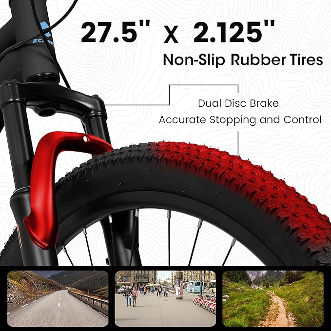 24/26/27.5 Inch Mountain Bike, Dual Full Suspension 21 Speed Womens Mens Mountain Bikes, Commuter Bike with Carbon Steel Frame and Dual Disc Brakes
