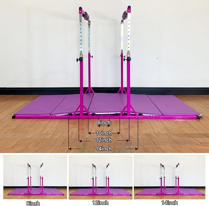 MARFULA Gymnastics Double Horizontal Bars 3Play Parallel Bars Uneven Bars Gymnastics Training Kip Bar with 304 Stainless Steel Regulating Arms & Fiberglass Rail for Indoor Outdoor Home Club Use