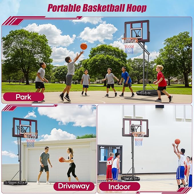 Asbest 44" Portable Basketball Hoop Outdoor | 5.5-10ft Stepless Adjustable Height Basketball Goal System for Driveway, Backyard, for All Ages