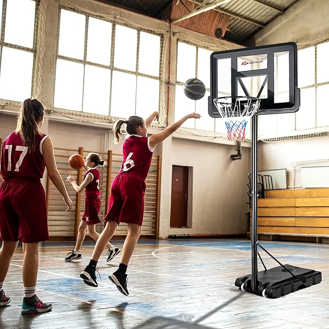 Goplus Portable Basketball Hoop, 4.25-10FT Height Adjustable, 44'' Shatterproof Backboard, 18" Basket Rim, Wheels, Basketball Goal for Adults Outdoor