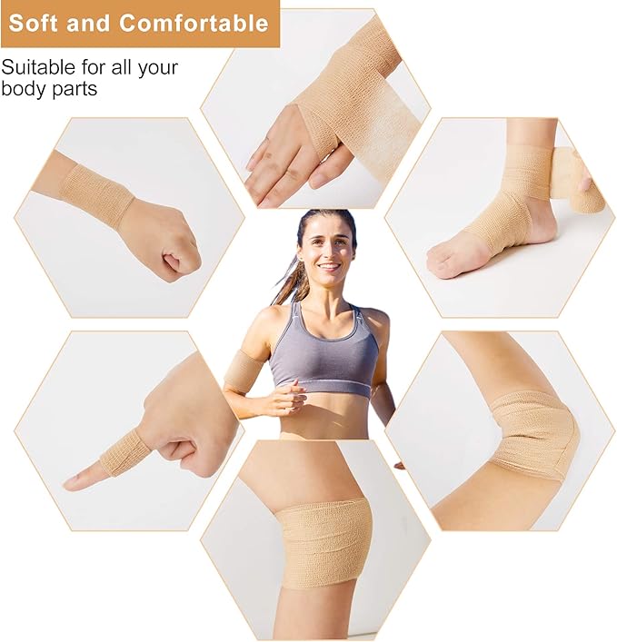Self Adhesive Bandage Tape (3 Inches X 5 Yards), 8 Pack Elastic Cohesive Bandage Medical Wrap for First Aid, Sports, Wrist & Ankle (3 inch, Count, 8)