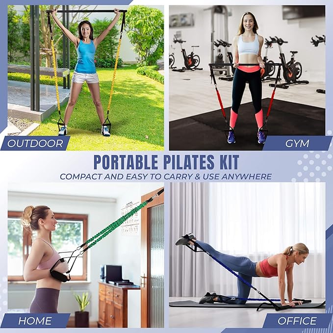 Verde Acqua Pilates Essentials Kit for Short Women with Resistance Bands - Multifunctional Pilates Sculpt Bar - Home Gym Workout Equipment - Includes Exercise Chart for Full Body Workout