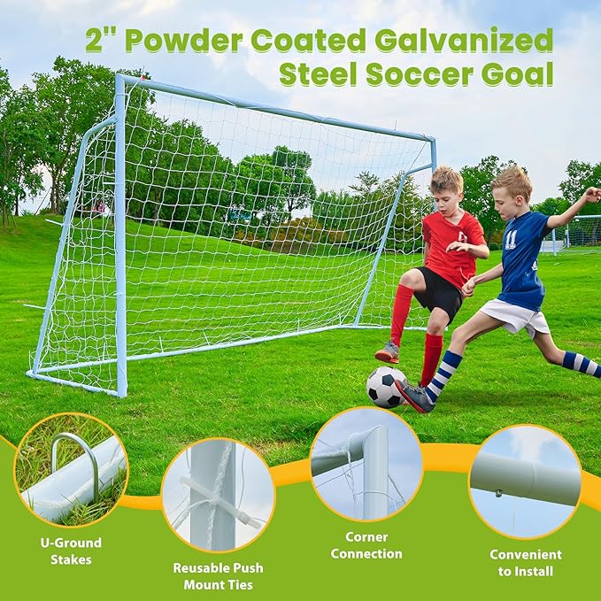 Soccer Goal 12×6, 8×6 and 6×4 FT Soccer Goals for Backyard, 2"Diameter Steel Soccer Goal for Kids and Adults Large soccer goal Powder Coated Galvanized Steel Post With Soccer Target Net for Training