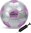 Soccer Ball Size 3 4 5 Glitter Pink Purple Silver with Pump Toddler Soccer Ball for Kids Aged 3-6 6-8 8-12 Outdoor Training Ball for Girls Boys Children Youth Teens