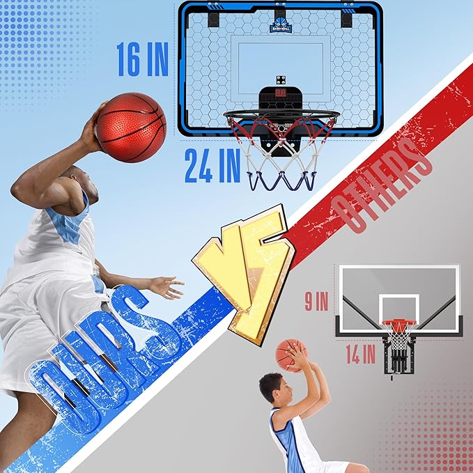 HopeRock Large Indoor Basketball Hoop for Kids Teens Adults, 24 X 16 Inch Over The Door Basketball Hoops with Electronic Scoreboard, Basketball Toys Birthday Gifts for Boys Girls