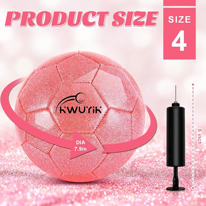 Size 3 4 5 Glitter Pink Gold Purple Soccer Ball Set with Pump Toddler Soccer Ball for Kids Aged 3-6 6-8 8-12 Outdoor Training Ball Youth Practice for Teens Children Boys Girls