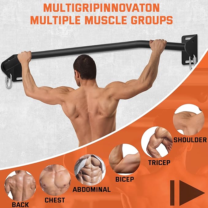 Pull Up Bar Wall Mounted-Heavy Duty Joist Mounted Pull Up Bar-Premium Strength Training Pull-Up Bars-Fast and Easy Installation for Home and Garage Use,Supports up to 600 Lbs