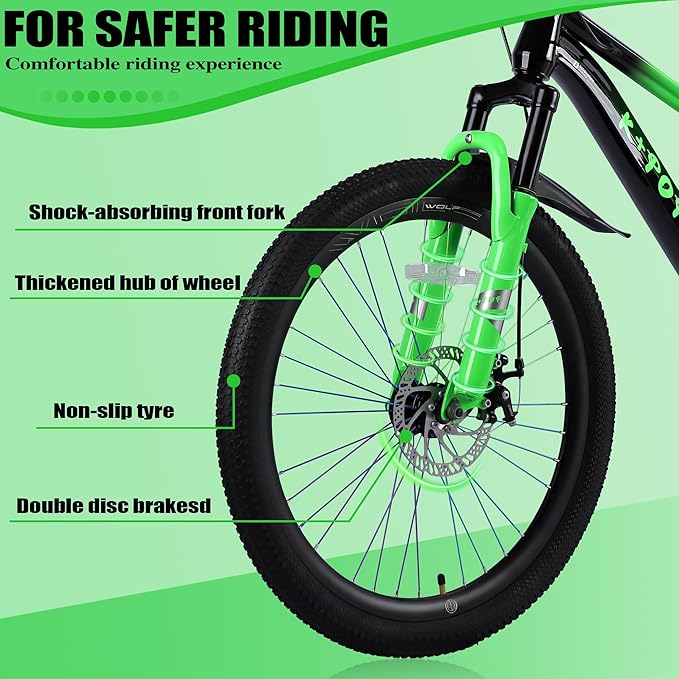 20/24 Inch Mountain Bike for Kids, Girls Boys Bikes Ages 8-12, Single Speed Mountain Bicycle with Suspension Fork, 20/24 Inch Bike Boys Girls Bicycles with Front and Rear Disc Brakes