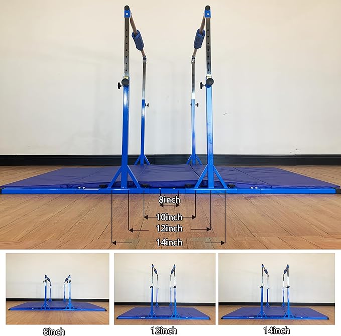 MARFULA Gymnastics Double Horizontal Bars 3Play Parallel Bars Uneven Bars Gymnastics Training Kip Bar with 304 Stainless Steel Regulating Arms & Fiberglass Rail for Indoor Outdoor Home Club Use