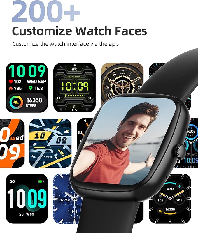 Parsonver Smart Watch for iOS and Android Phones(Answer/Make Calls), HD Screen Watches for Men Women, IP68 Waterproof Fitness Tracker Watch with Heart Rate Sleep Monitor, Steps Calories Counter, Black
