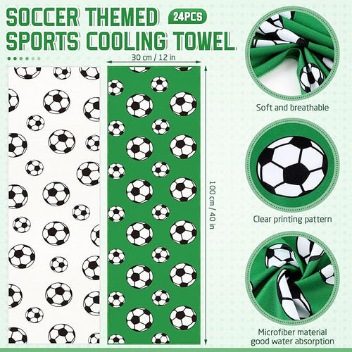 24 Pcs Sports Cooling Towels Baseball Basketball Softball 40 x 12 Inch Breathable Soccer Football Volleyball Microfiber Ice Towel Fast Drying for Sport Party Favors Team Gift(White,Soccer)
