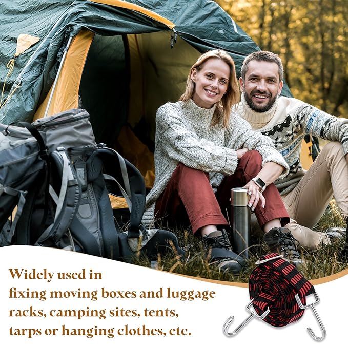 uxcell 4Pcs Adjustable Bungee Cords with Hooks, 79 Inch Flat Heavy Duty Elasticity Straps Rubber Bungee Cords with Buckle for Outdoor, Camping, Tarp, Bike Rack, Luggage, Black Red